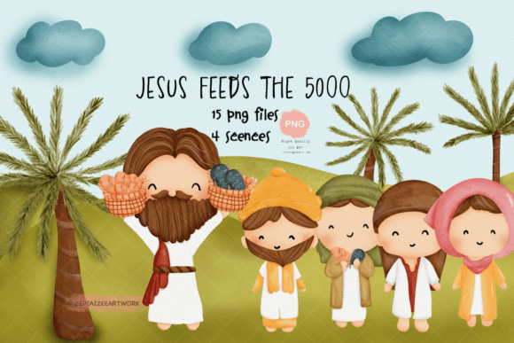 Jesus Feeds the 5000 Clipart for Bible and Illustrations